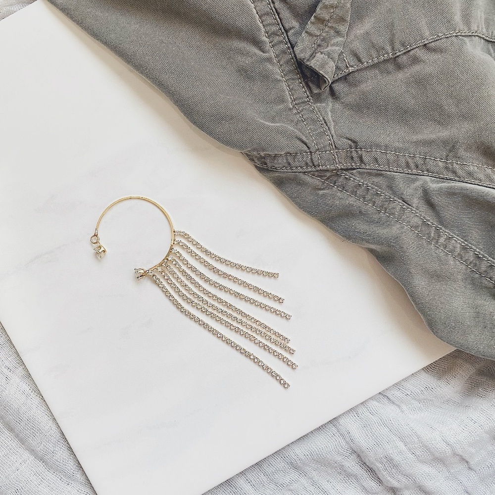 Gold CZ Rhinestone No Pierce Ear Cuff, Ear Huggie